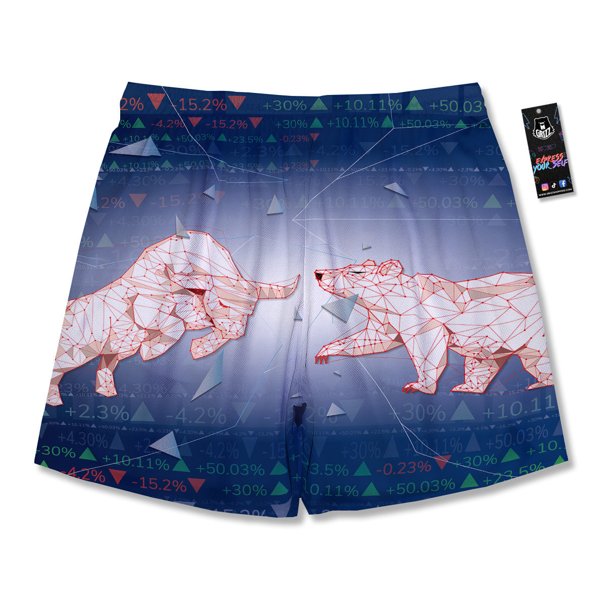 Stock Market Bear And Bull Print Men's Running Shorts-grizzshop