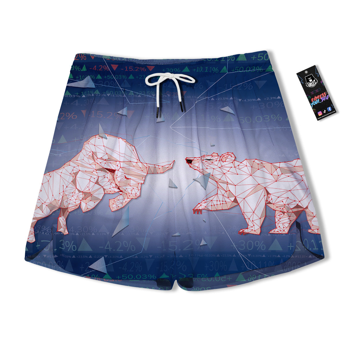 Stock Market Bear And Bull Print Men's Running Shorts-grizzshop