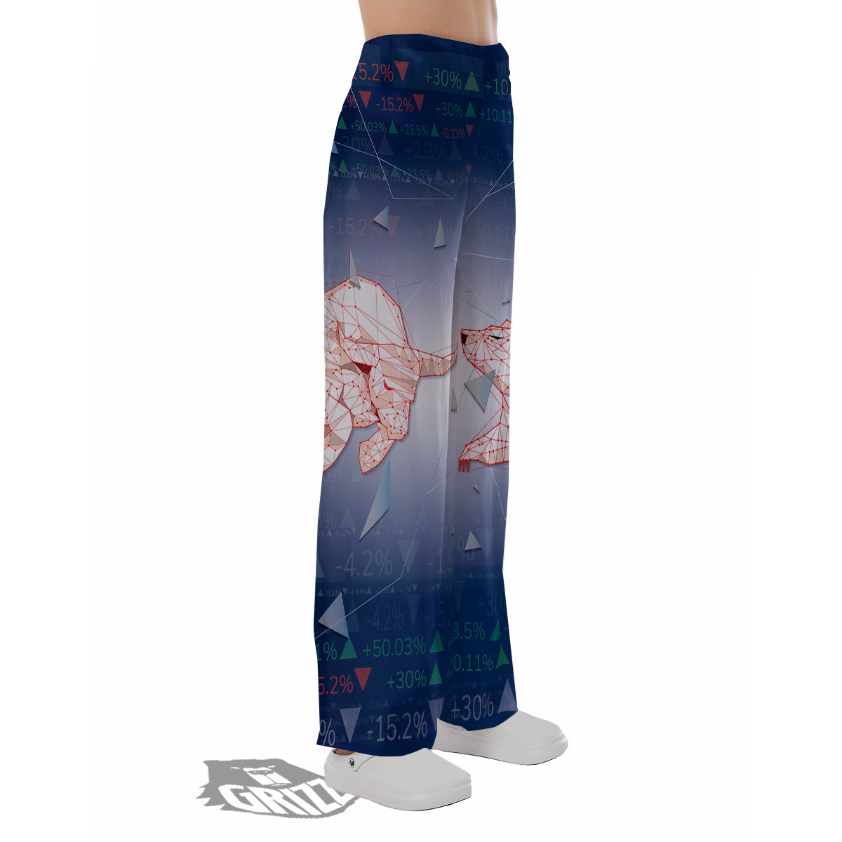 Stock Market Bear And Bull Print Pajama Pants-grizzshop