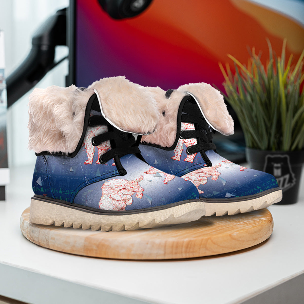 Stock Market Bear And Bull Print Snow Boots-grizzshop