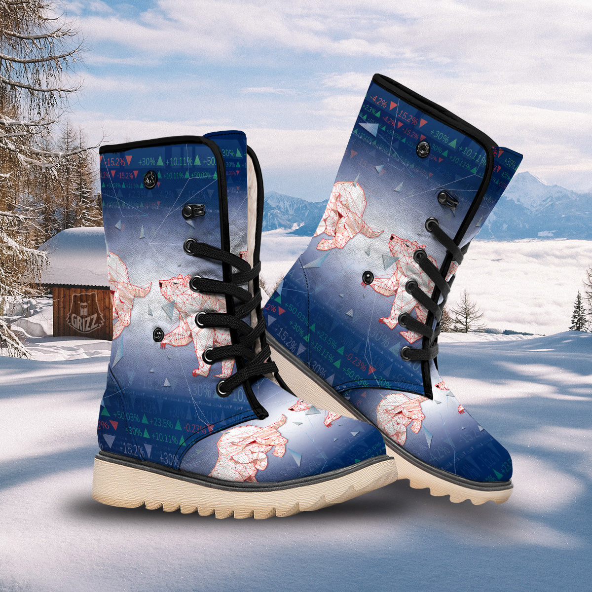 Stock Market Bear And Bull Print Snow Boots-grizzshop