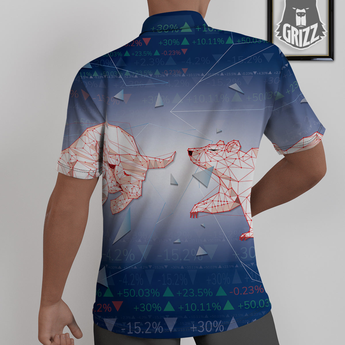 Stock Market Bear And Bull Print Untucked Shirts-grizzshop