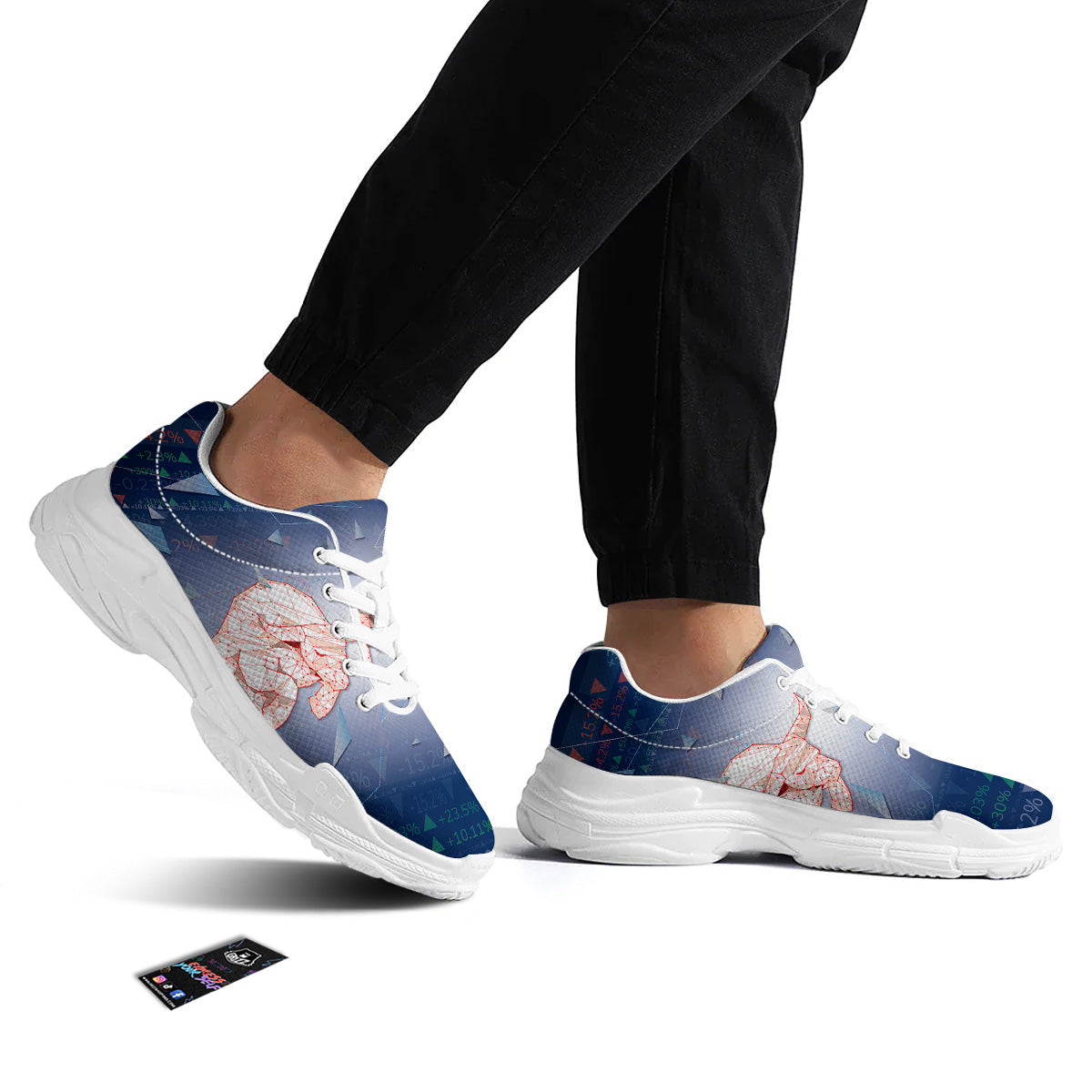 Stock Market Bear And Bull Print White Chunky Shoes-grizzshop