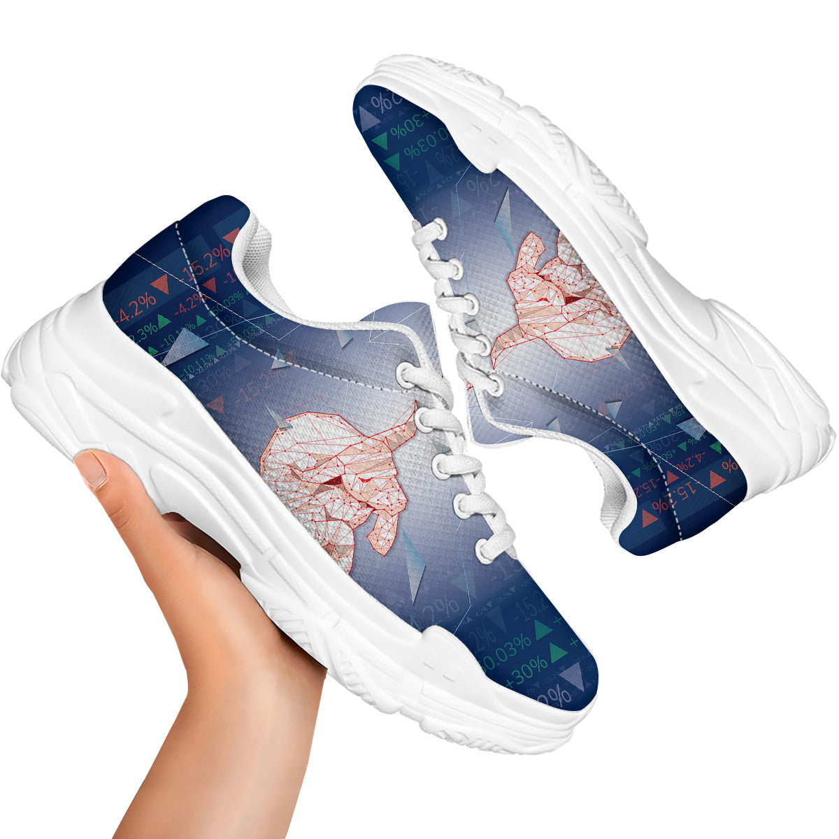 Stock Market Bear And Bull Print White Chunky Shoes-grizzshop