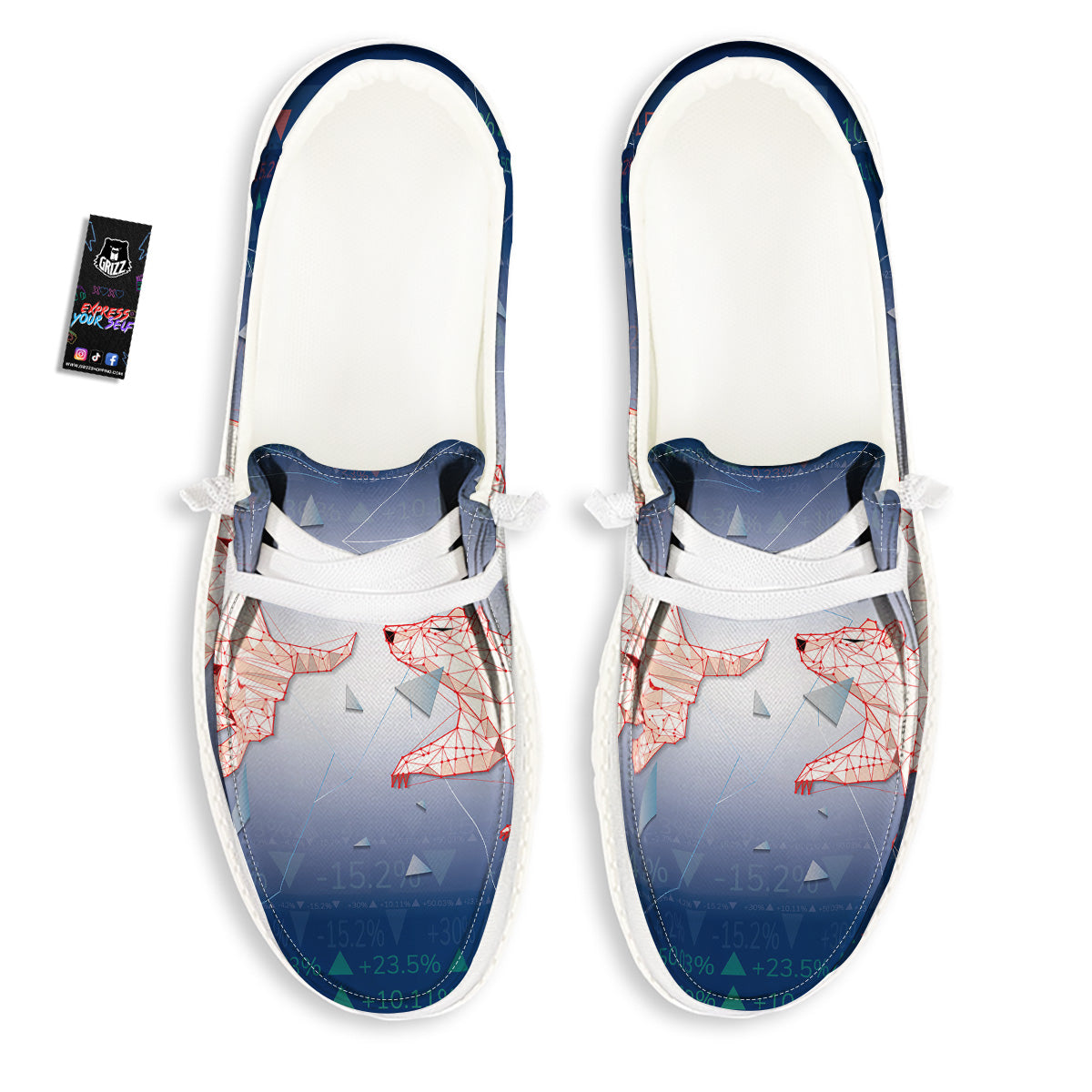 Stock Market Bear And Bull Print White Loafers-grizzshop