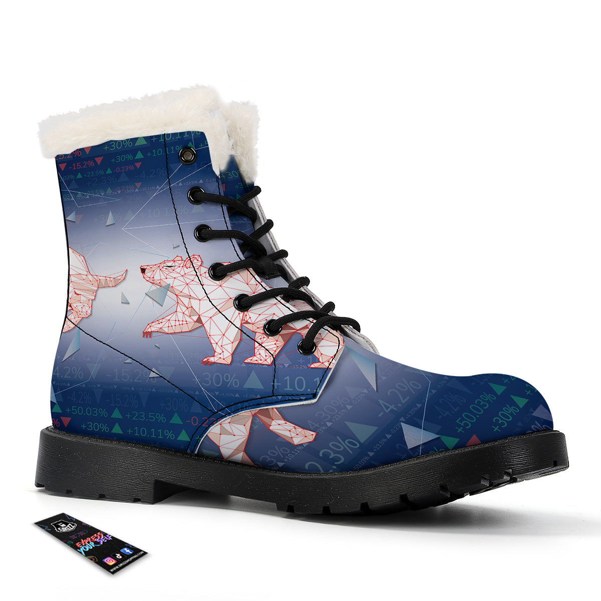 Stock Market Bear And Bull Print Winter Boots-grizzshop