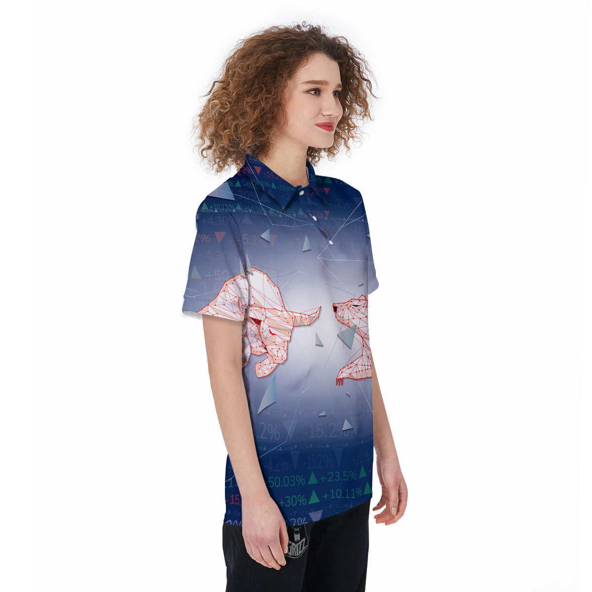 Stock Market Bear And Bull Print Women's Golf Shirts-grizzshop