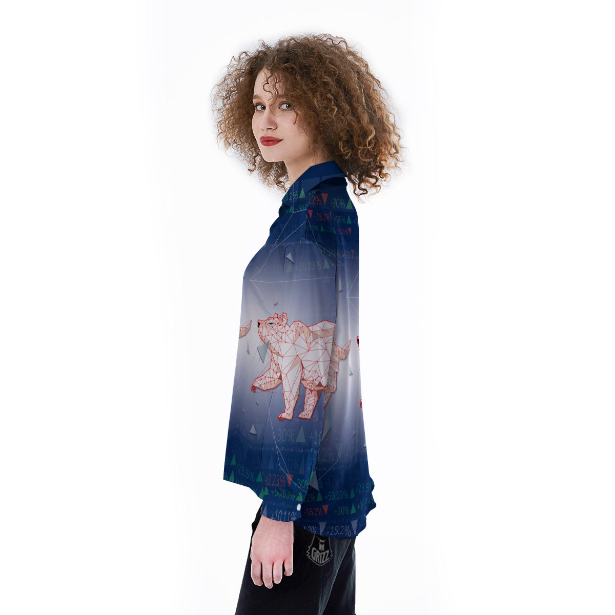 Stock Market Bear And Bull Print Women's Long Sleeve Shirts-grizzshop
