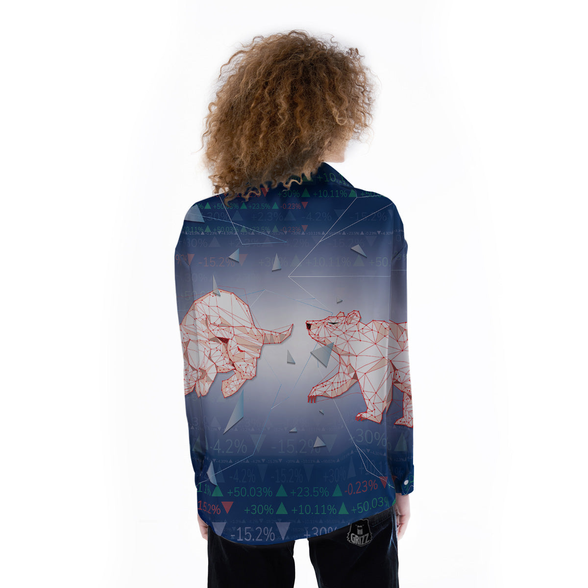 Stock Market Bear And Bull Print Women's Long Sleeve Shirts-grizzshop
