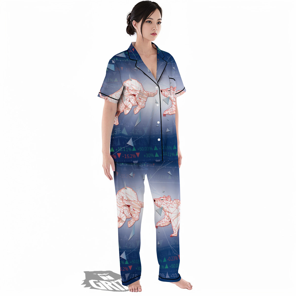 Stock Market Bear And Bull Print Women's Pajamas Set-grizzshop