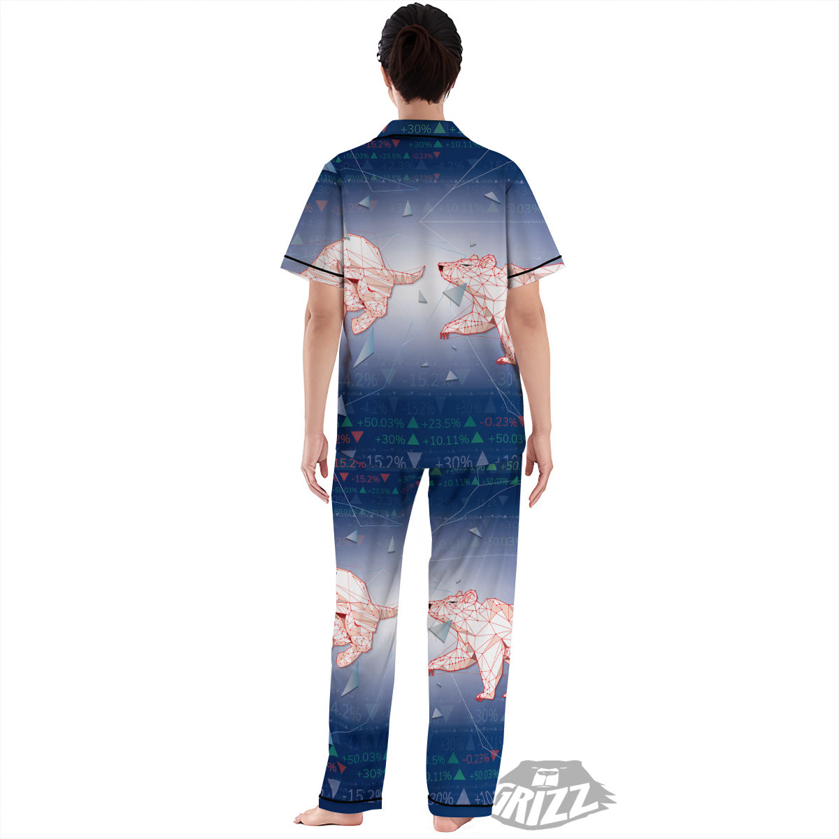 Stock Market Bear And Bull Print Women's Pajamas Set-grizzshop