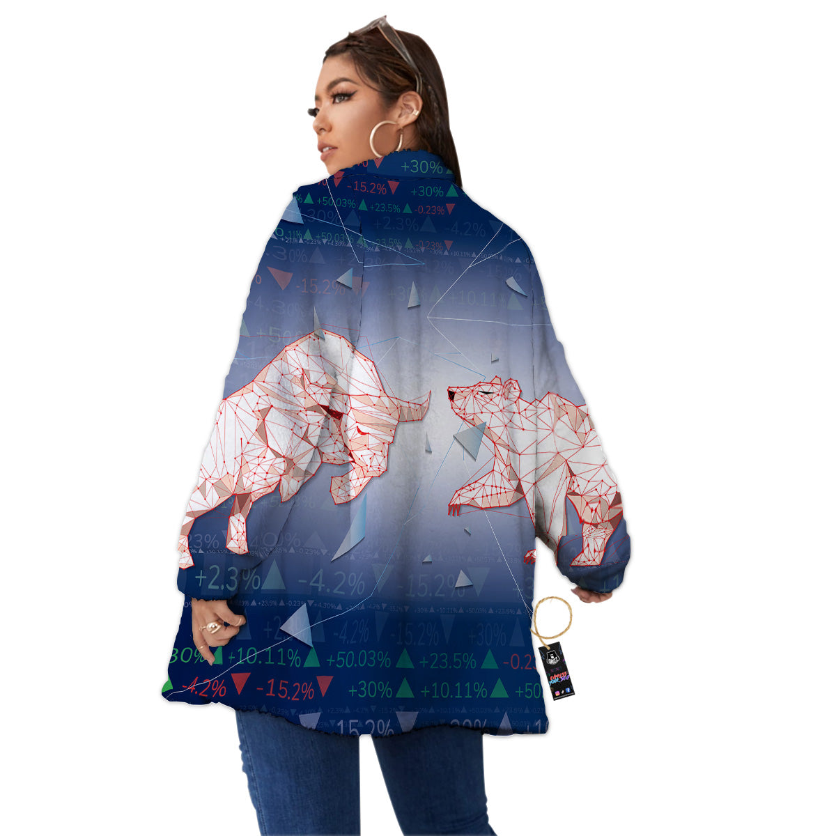 Stock Market Bear And Bull Print Women's Sherpa Jacket-grizzshop