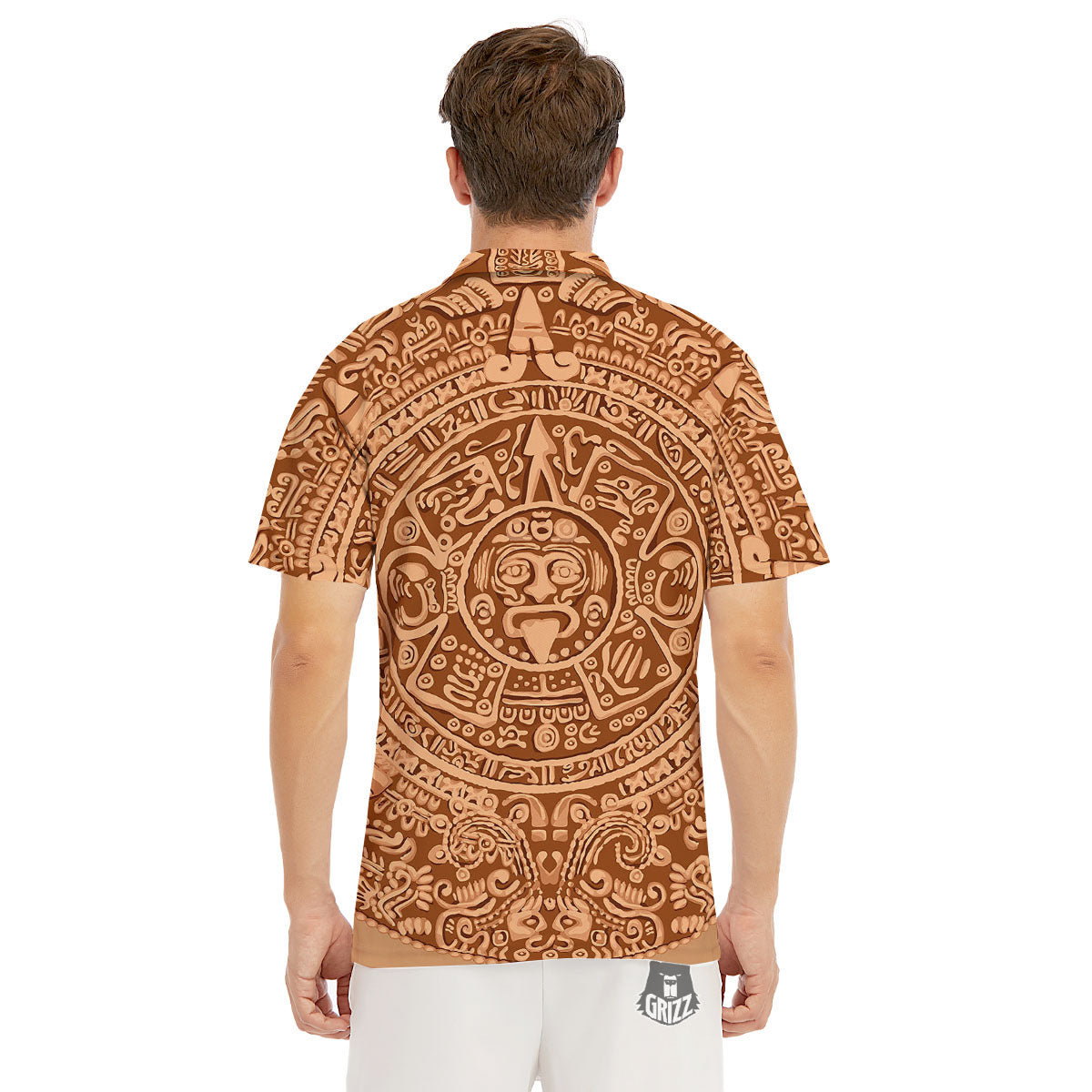 Stone Mayan Print Men's Golf Shirts-grizzshop