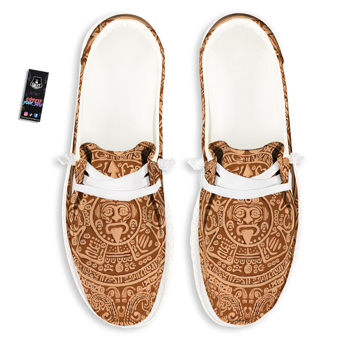 Stone Mayan Print White Loafers-grizzshop