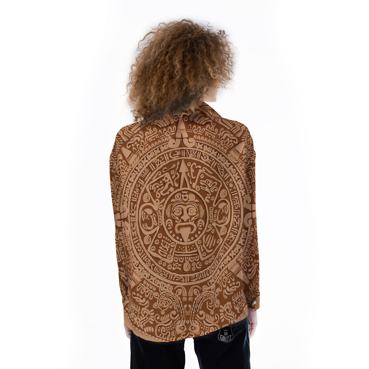 Stone Mayan Print Women's Long Sleeve Shirts-grizzshop