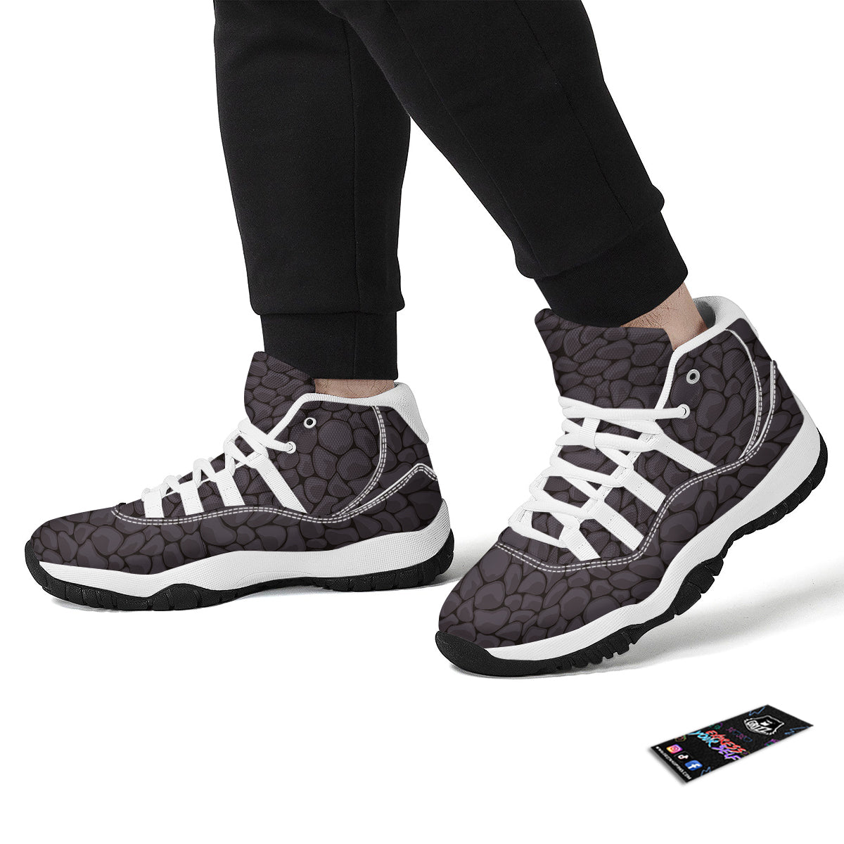 Stone Print Pattern White Bball Shoes-grizzshop