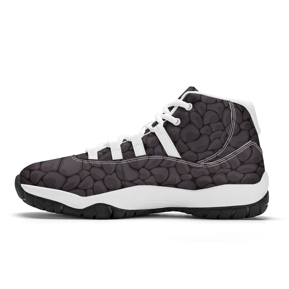 Stone Print Pattern White Bball Shoes-grizzshop