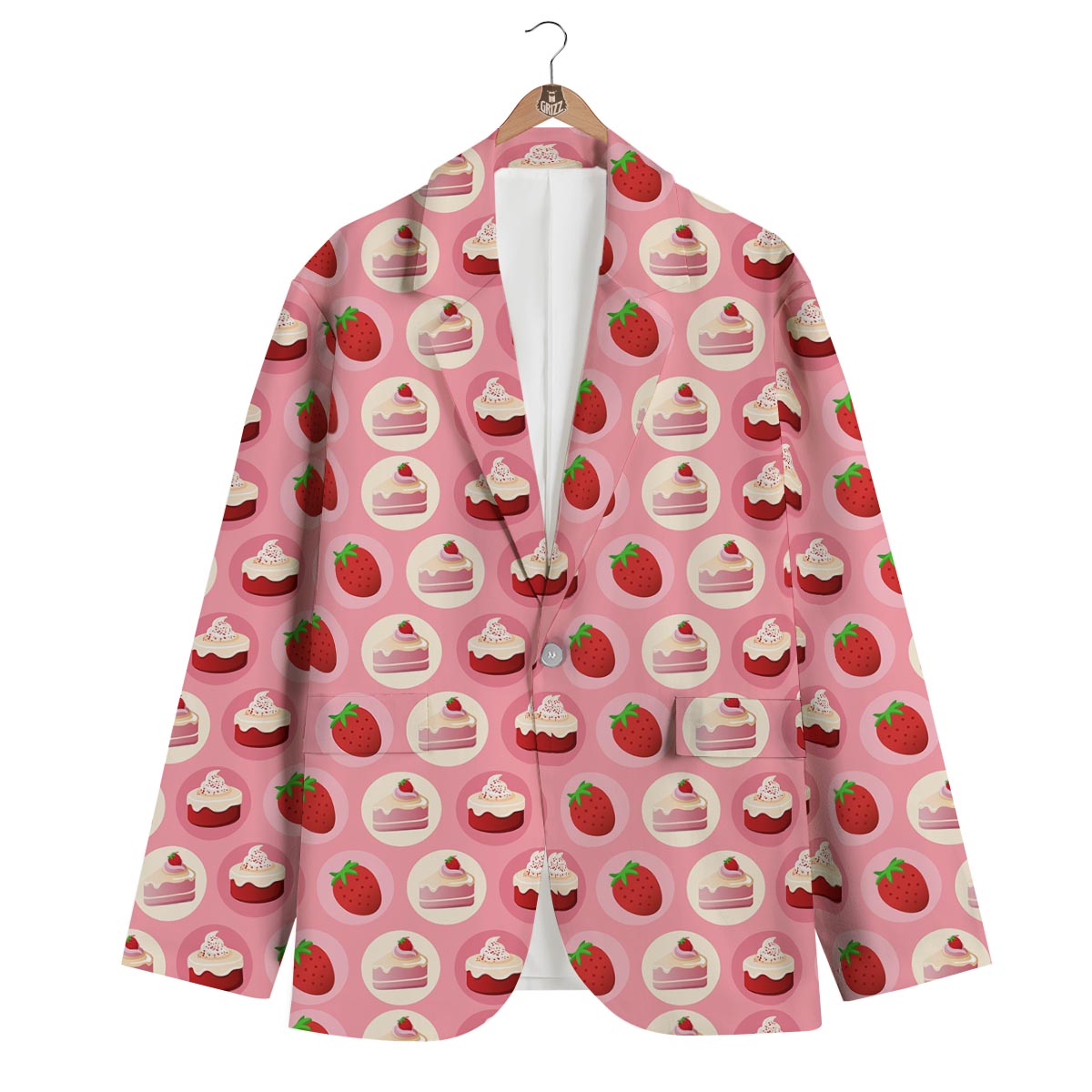 Strawberry Cake Pattern Print Men's Blazer-grizzshop