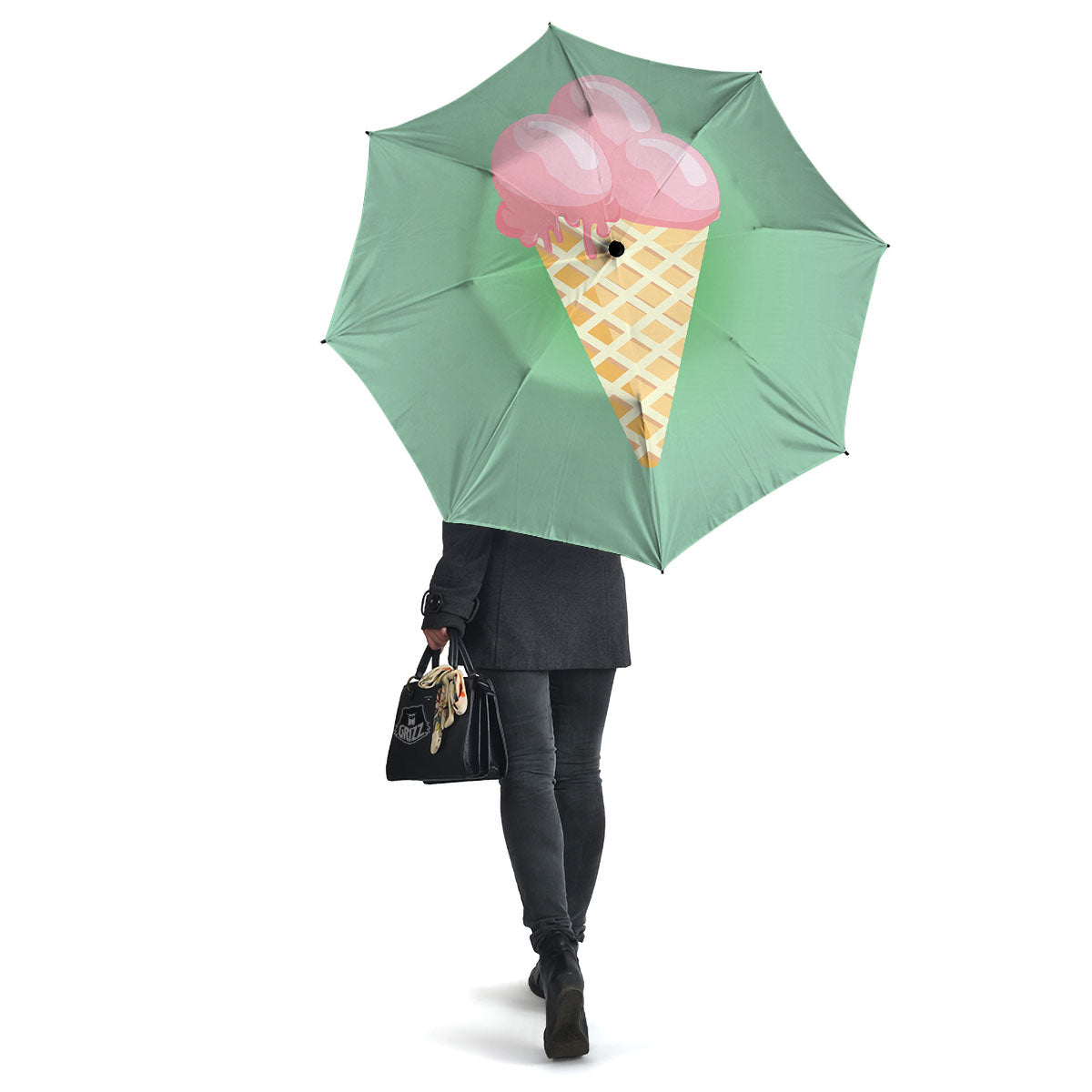 Strawberry Ice Cream Teal Print Umbrella-grizzshop