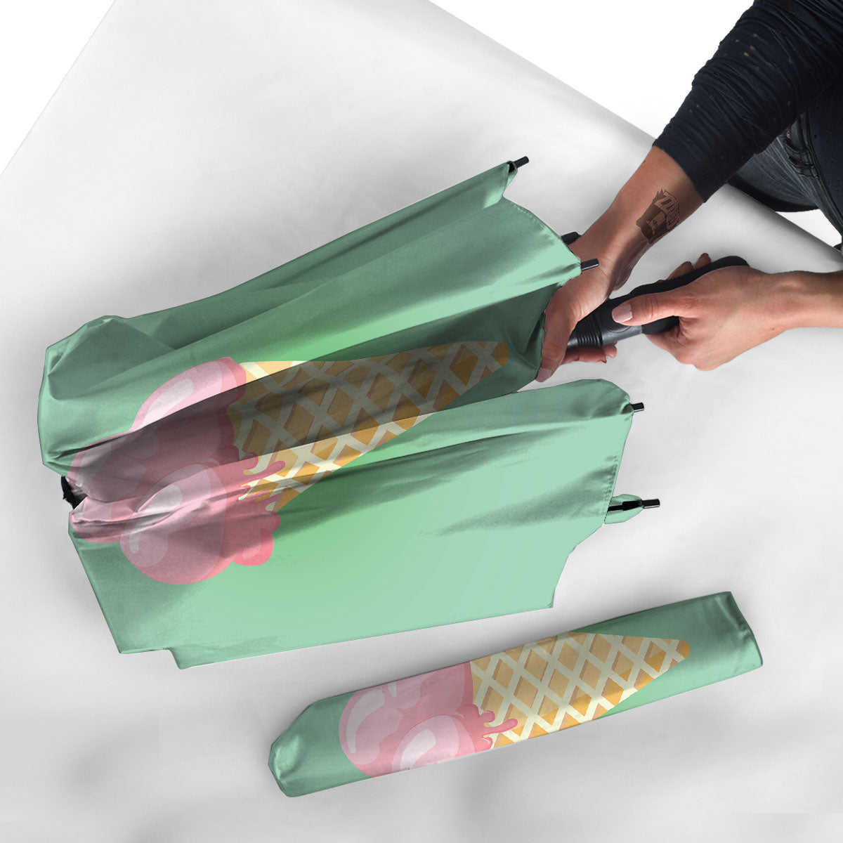 Strawberry Ice Cream Teal Print Umbrella-grizzshop