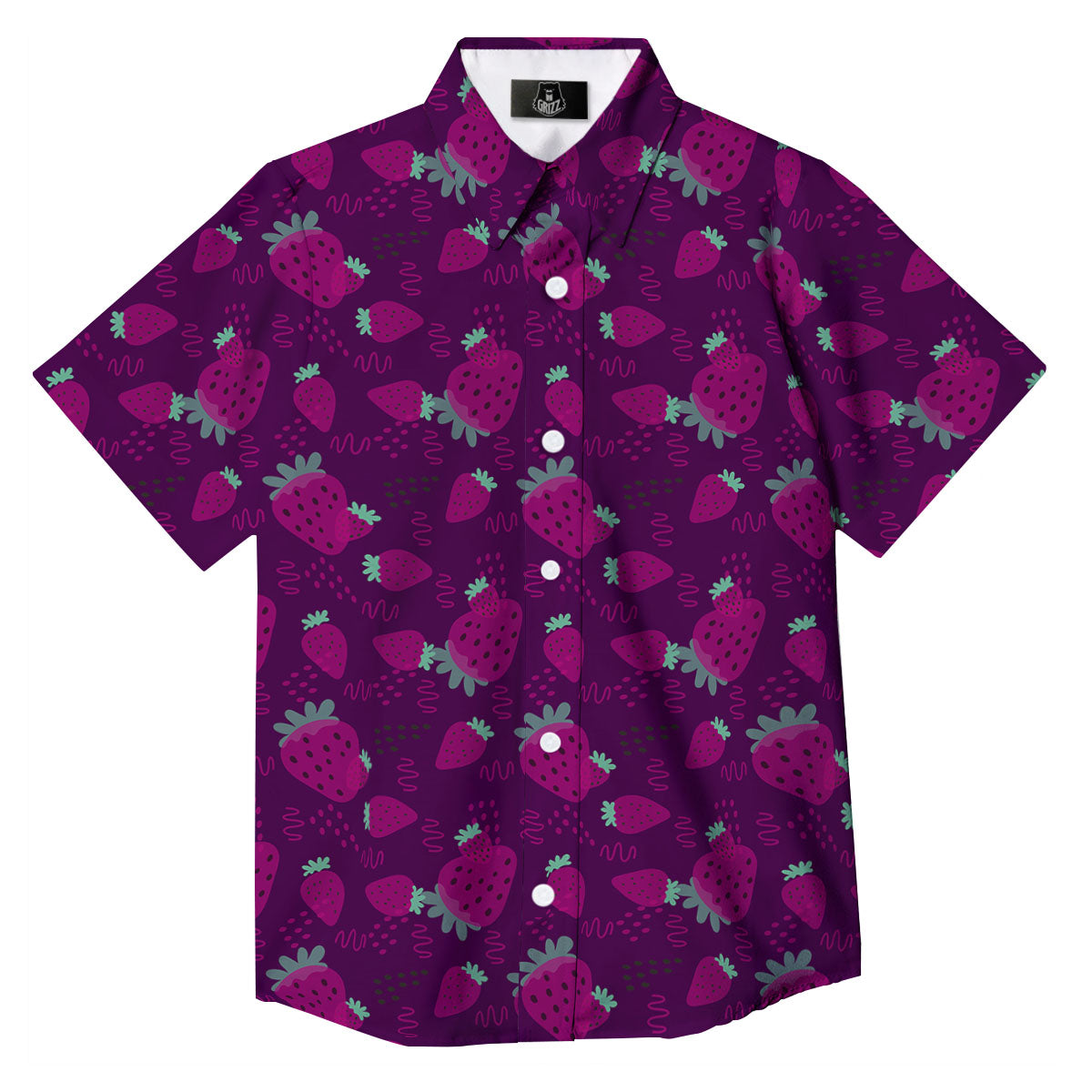 Strawberry Purple Print Pattern Button Up Shirt-grizzshop