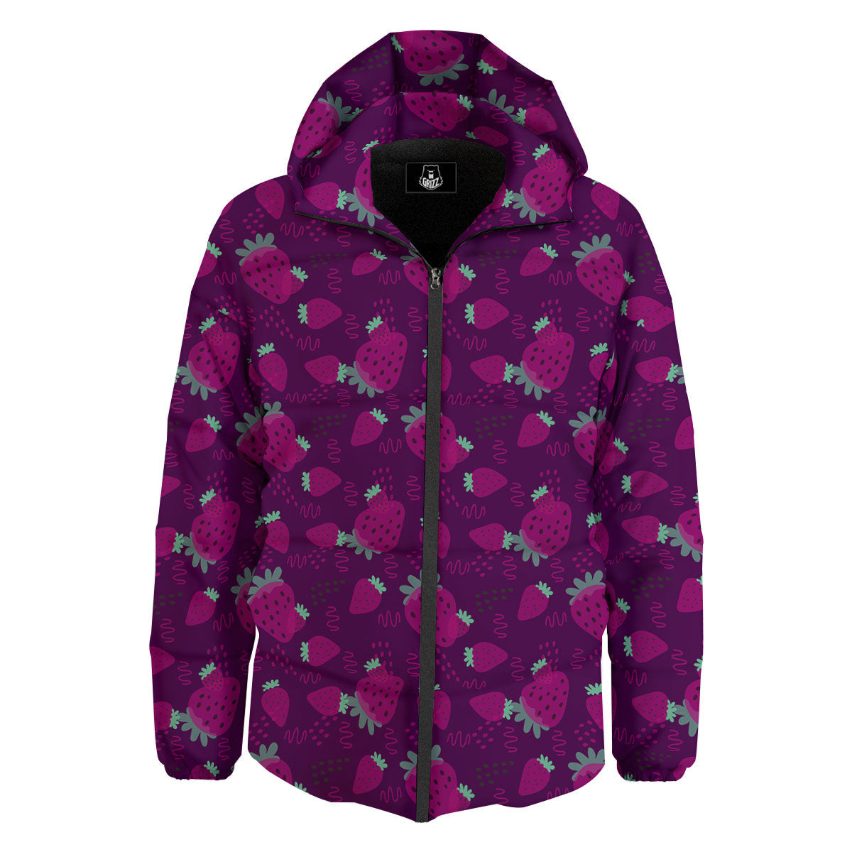 Strawberry Purple Print Pattern Down Jacket-grizzshop