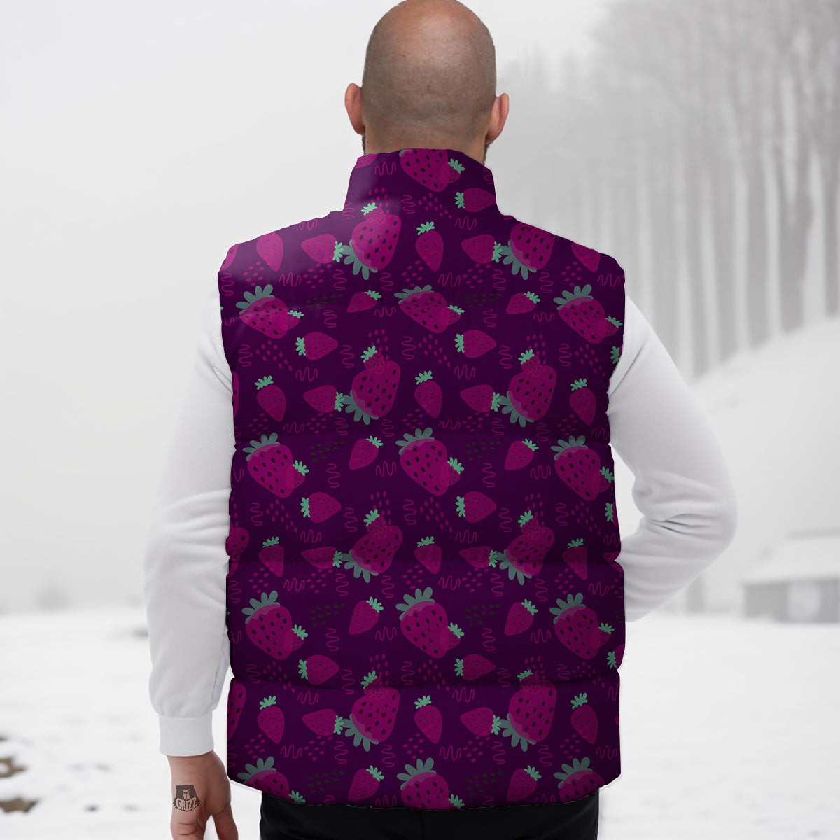 Strawberry Purple Print Pattern Down Vest-grizzshop
