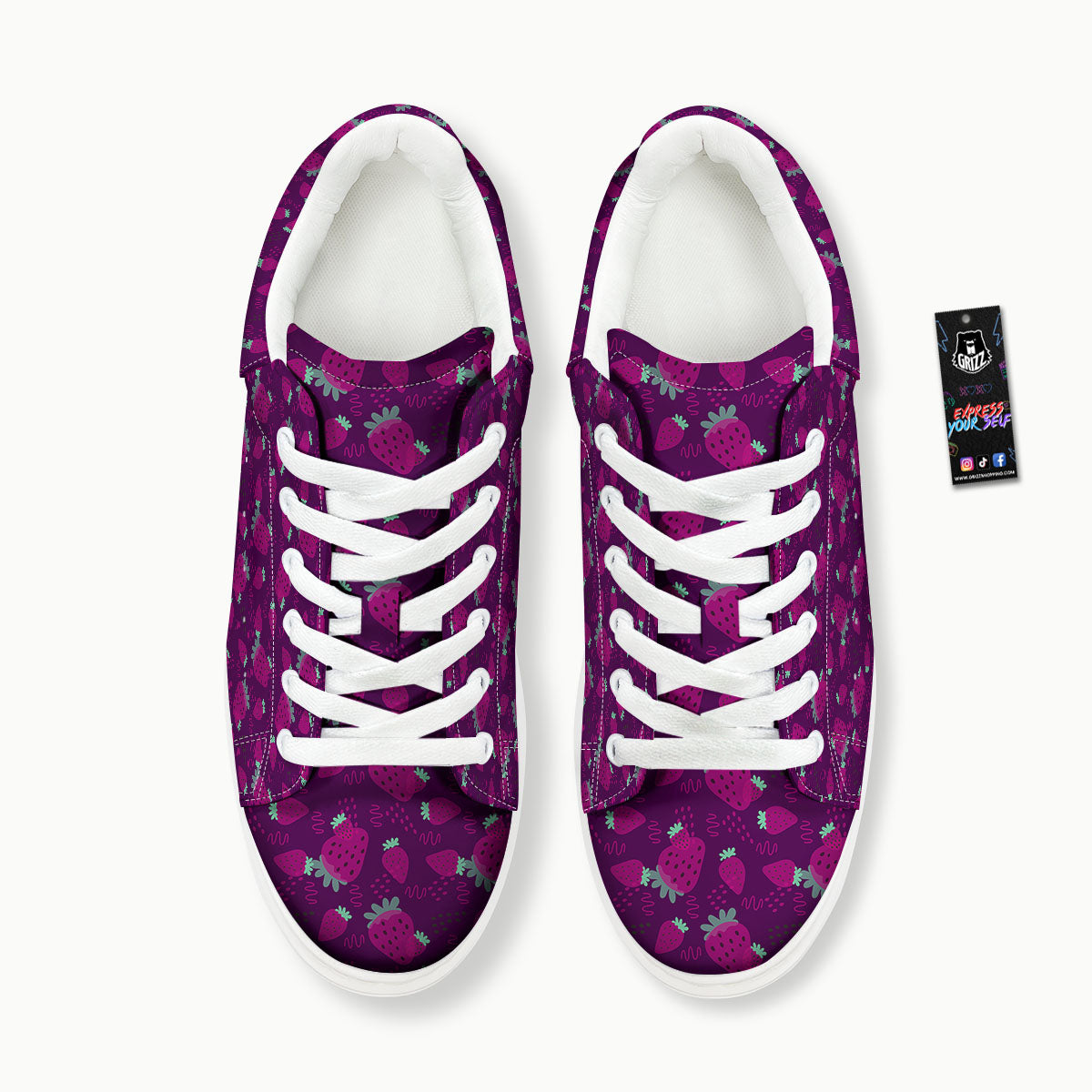 Strawberry Purple Print Pattern Platform Shoes-grizzshop