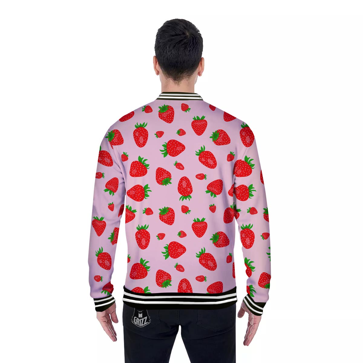 Strawberry Red Print Pattern Baseball Jacket-grizzshop