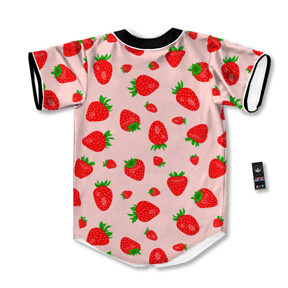 Strawberry Red Print Pattern Baseball Jersey-grizzshop