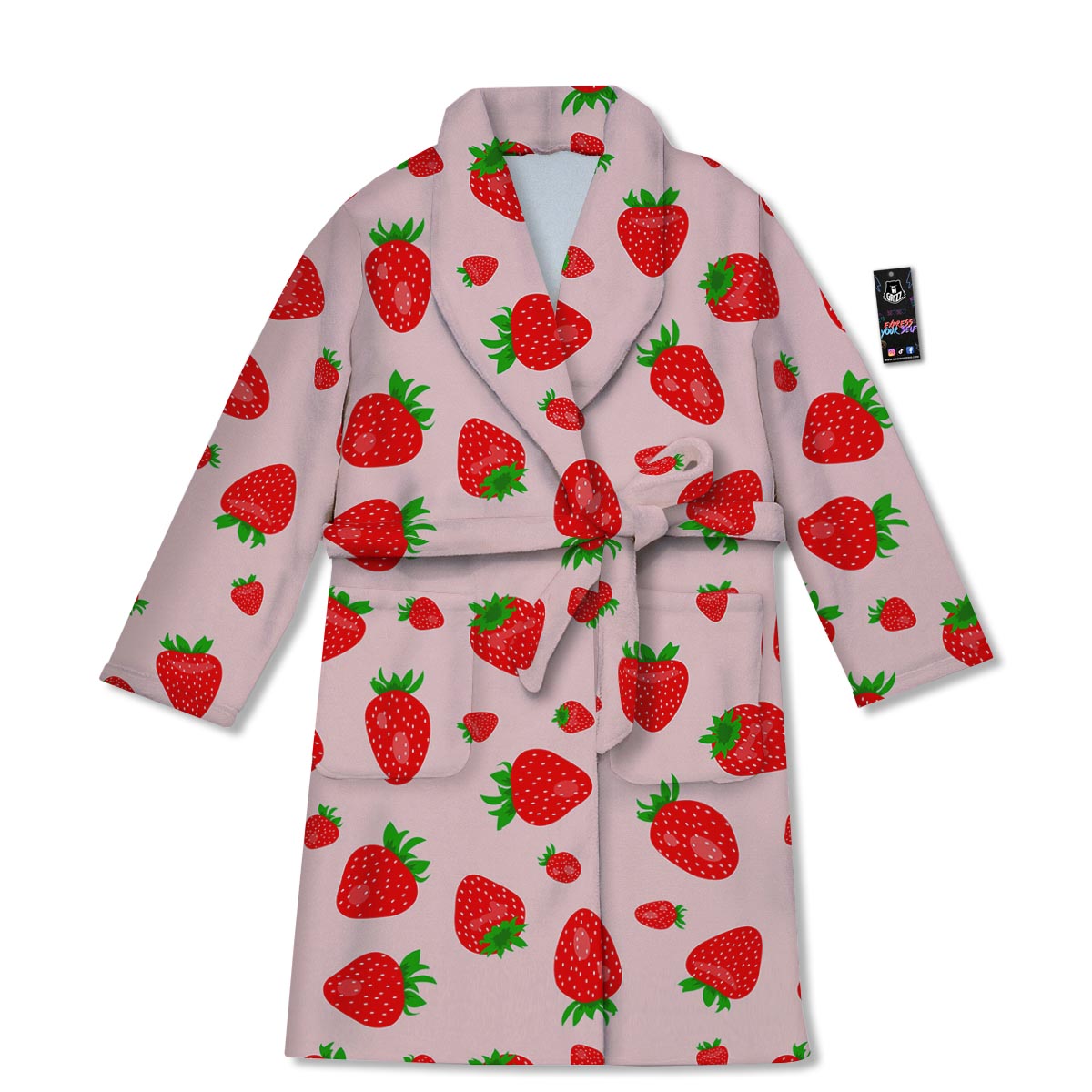 Strawberry Red Print Pattern Bathrobe-grizzshop