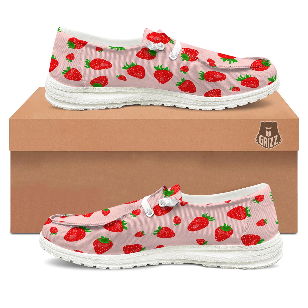 Strawberry Red Print Pattern Black Loafers-grizzshop