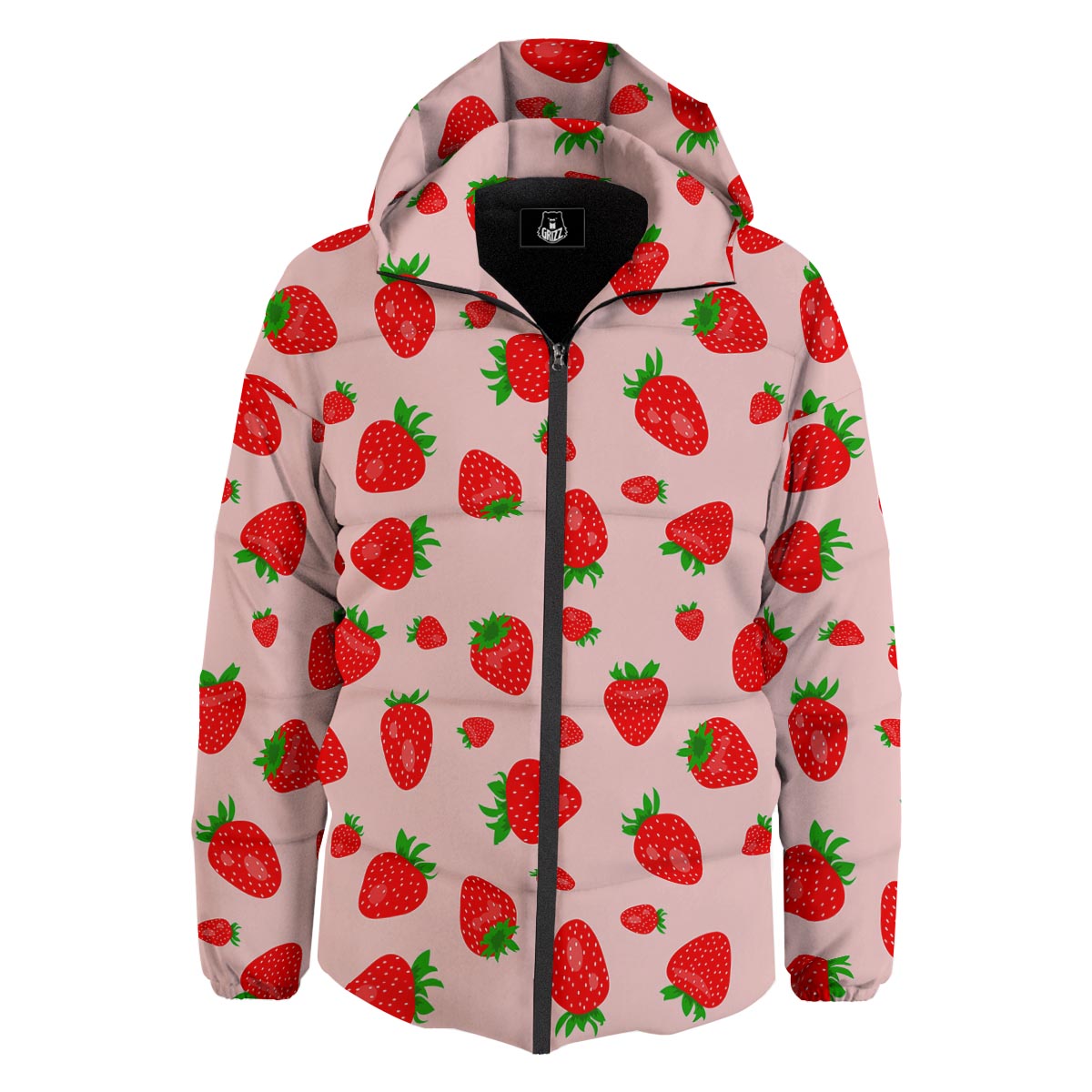 Strawberry Red Print Pattern Down Jacket-grizzshop