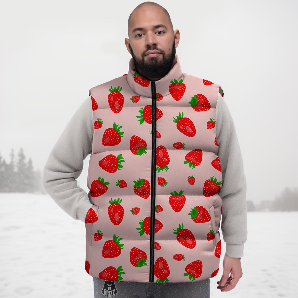 Strawberry Red Print Pattern Down Vest-grizzshop