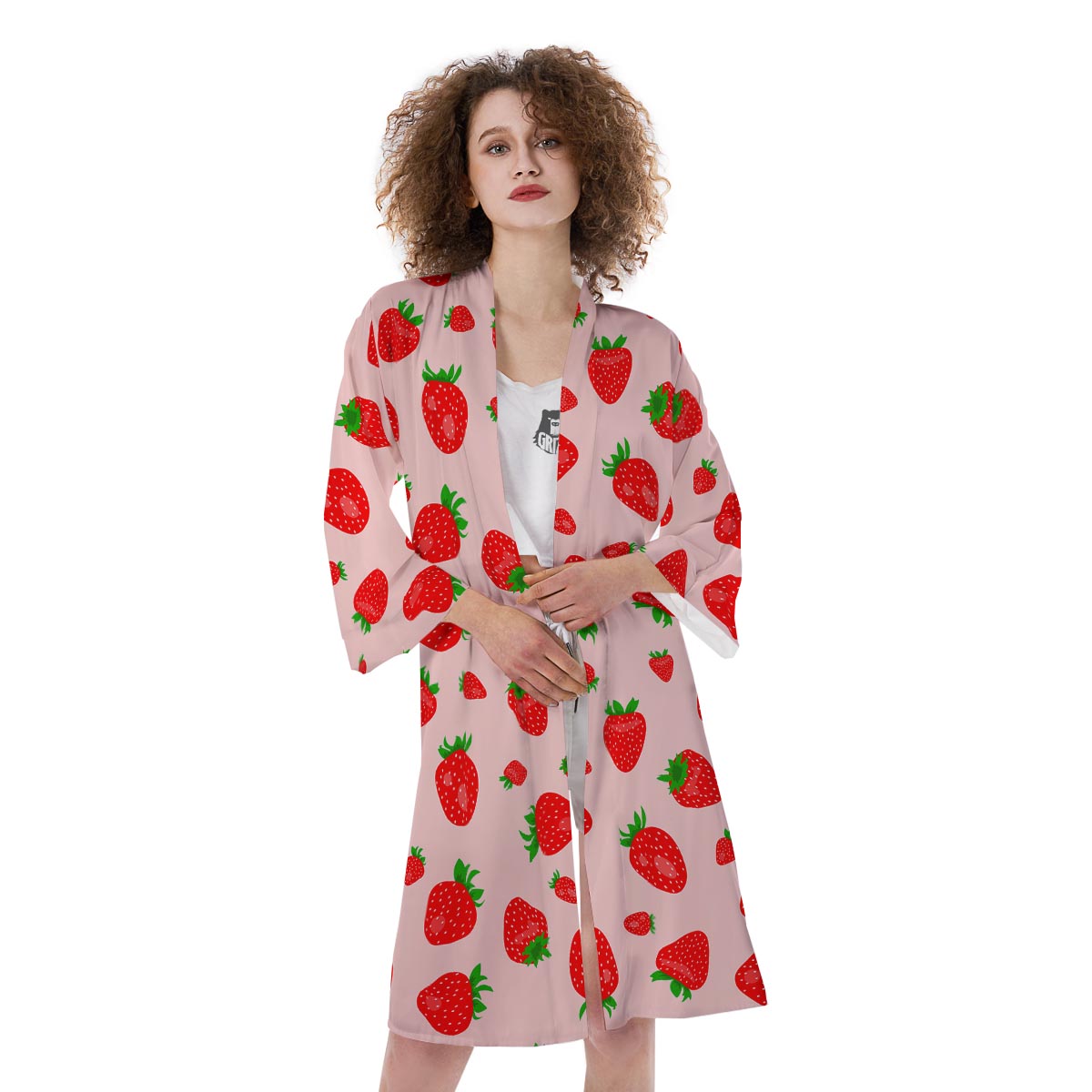 Strawberry Red Print Pattern Kimono-grizzshop