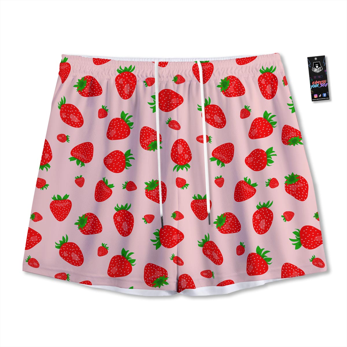 Strawberry Red Print Pattern Mesh Shorts-grizzshop