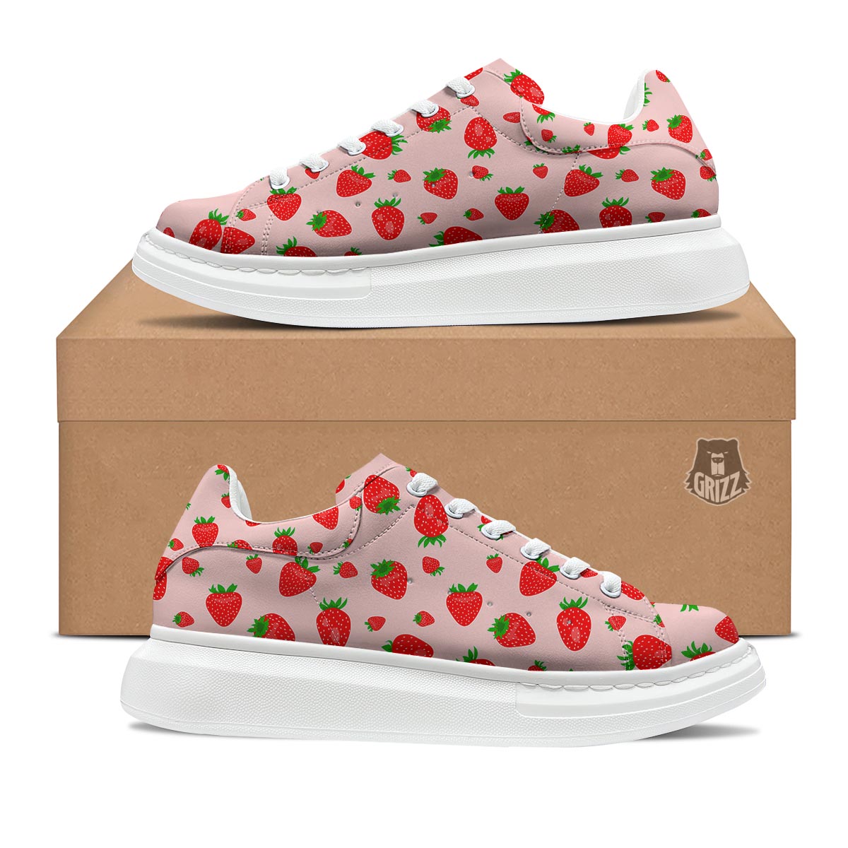 Strawberry Red Print Pattern Platform Shoes-grizzshop