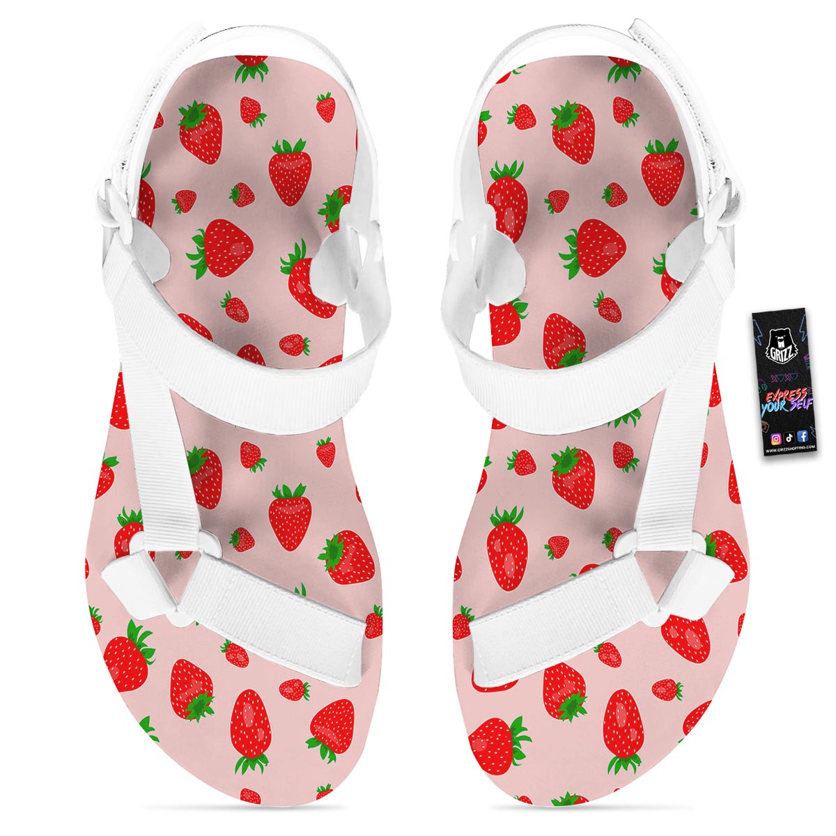 Strawberry Red Print Pattern White Open Toe Sandals-grizzshop