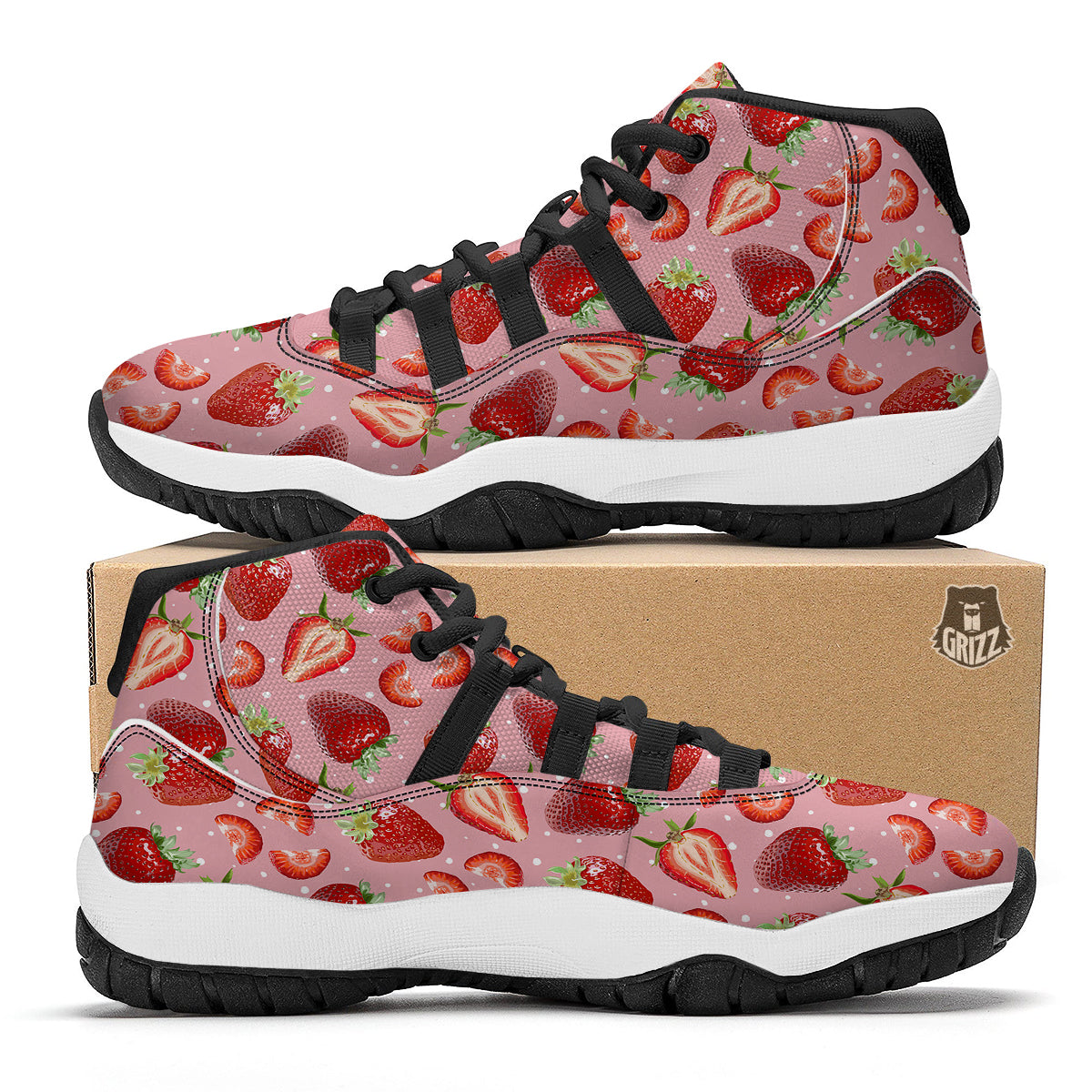 Strawberry Slice Print Pattern Black Bball Shoes-grizzshop