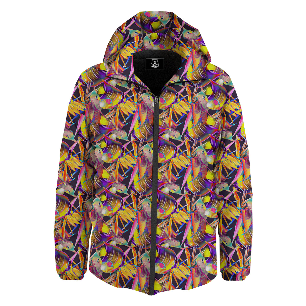 Strelitzia and Fish Tropical Exotic Print Pattern Down Jacket-grizzshop