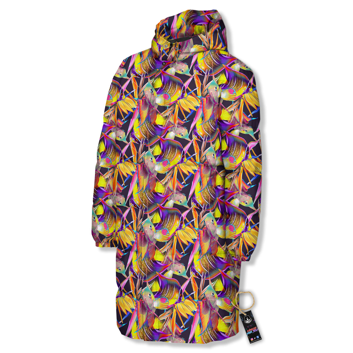 Strelitzia and Fish Tropical Exotic Print Pattern Long Down Jacket