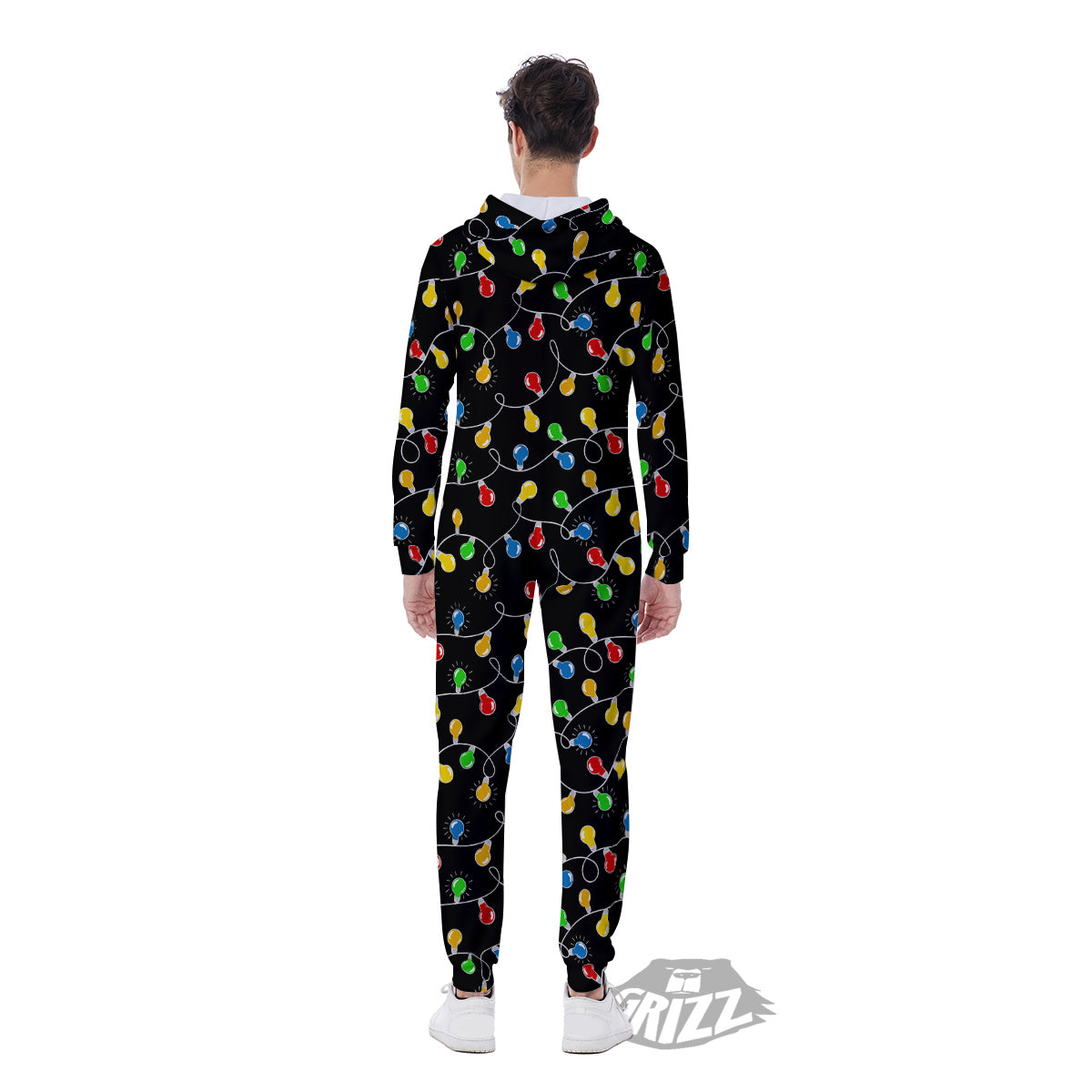 String Lights Colorful Christmas Print Men's Jumpsuit-grizzshop