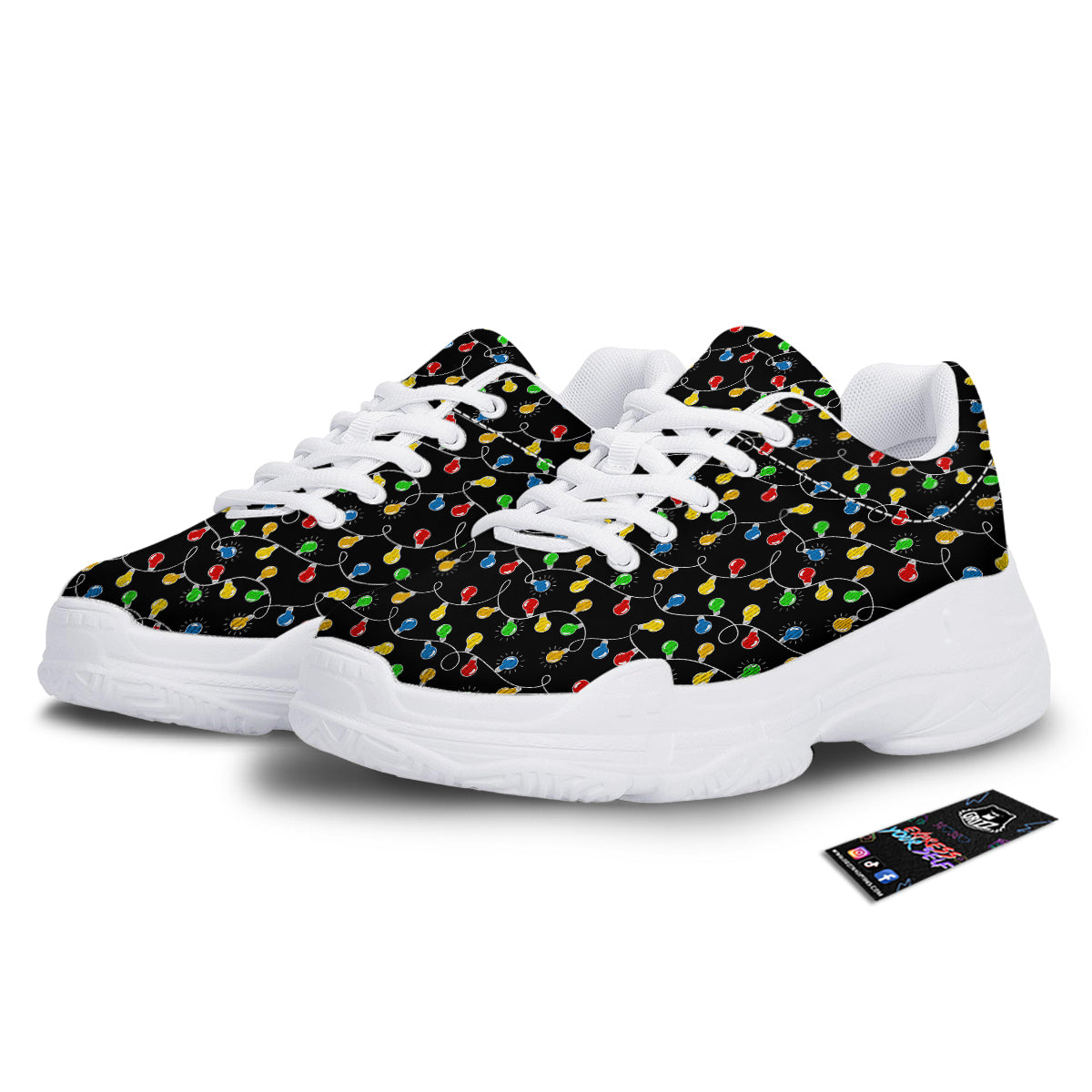 String Lights Colorful Christmas Print White Chunky Shoes-grizzshop