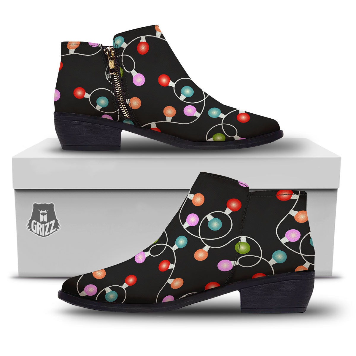 String Lights LED Christmas Print Ankle Boots-grizzshop
