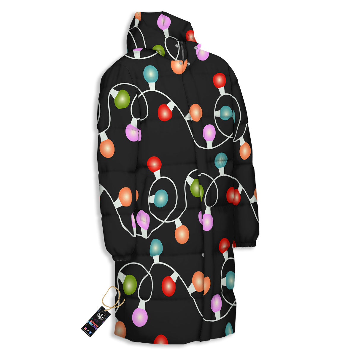String Lights LED Christmas Print Long Down Jacket-grizzshop