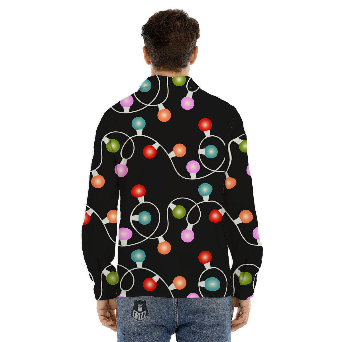 String Lights LED Christmas Print Men's Dress Shirts-grizzshop