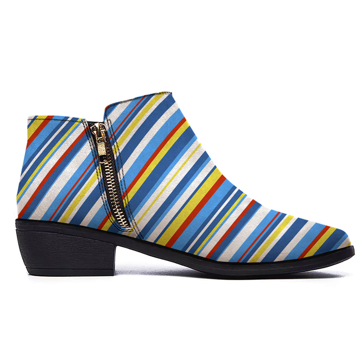 Stripe Autism Awareness Color Print Pattern Ankle Boots-grizzshop