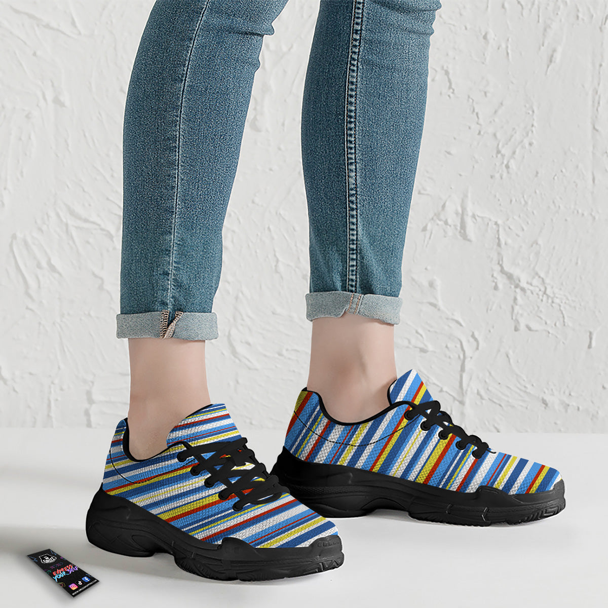 Stripe Autism Awareness Color Print Pattern Black Chunky Shoes-grizzshop