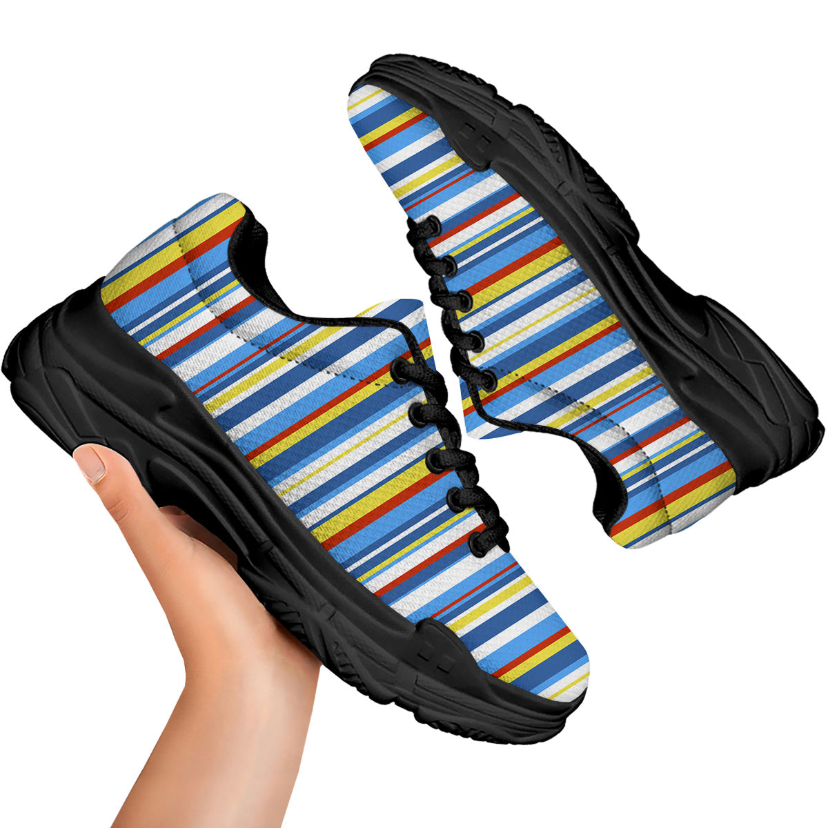 Stripe Autism Awareness Color Print Pattern Black Chunky Shoes-grizzshop
