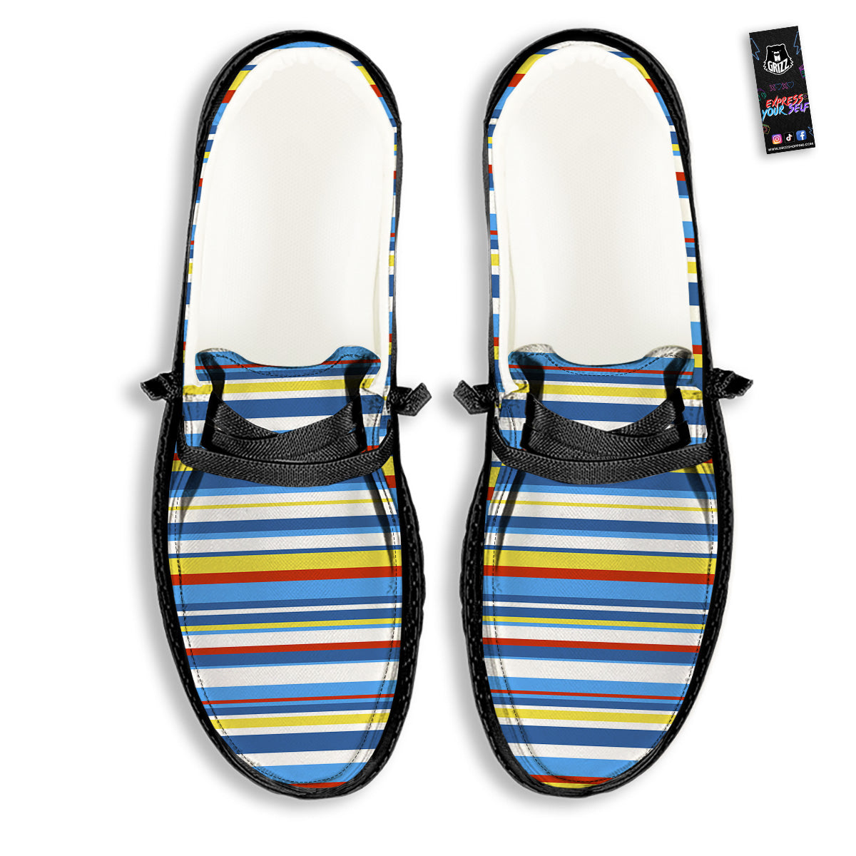 Stripe Autism Awareness Color Print Pattern Black Loafers-grizzshop